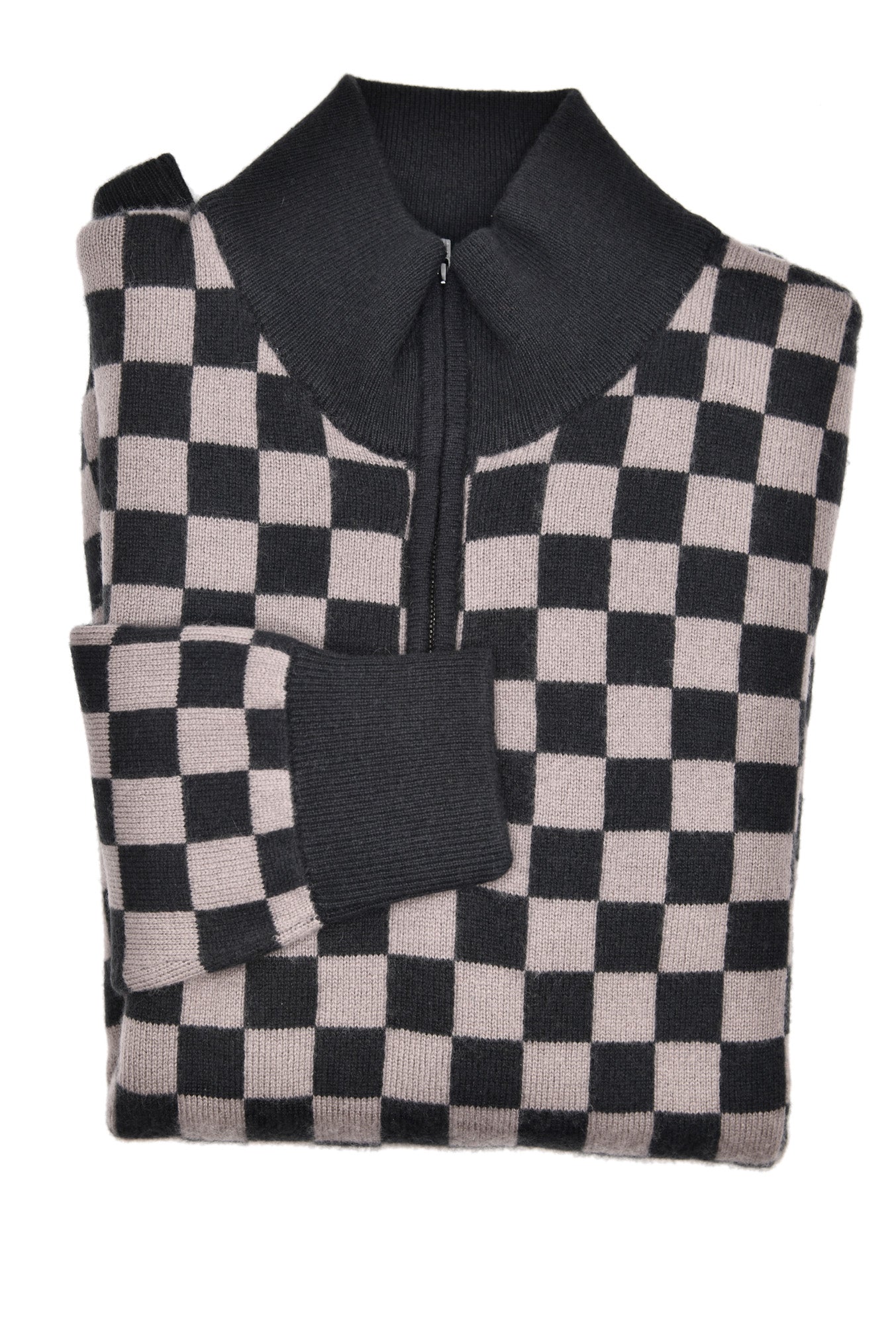 Manrico Cashmere Checkered Turtleneck Quarter Zip Sweater