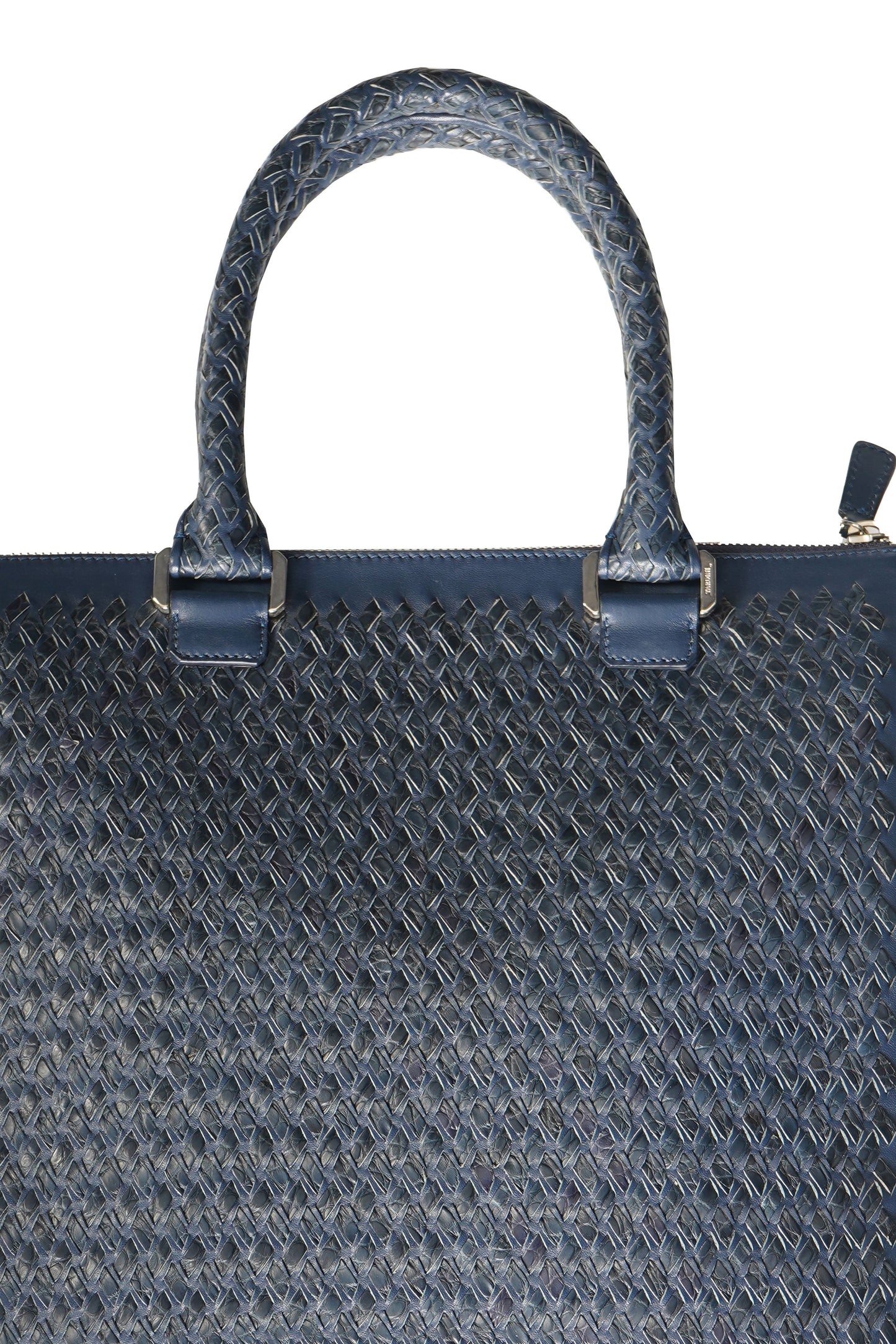 Tardini Woven Full-Grain Calfskin-Alligator Leather Business Tote Bag