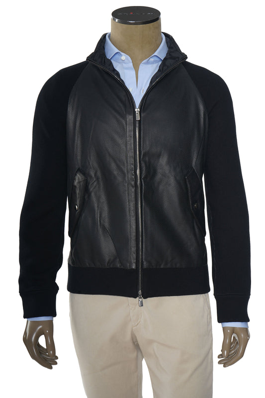 Manrico Cashmere Zip-Up Leather Panel Jacket
