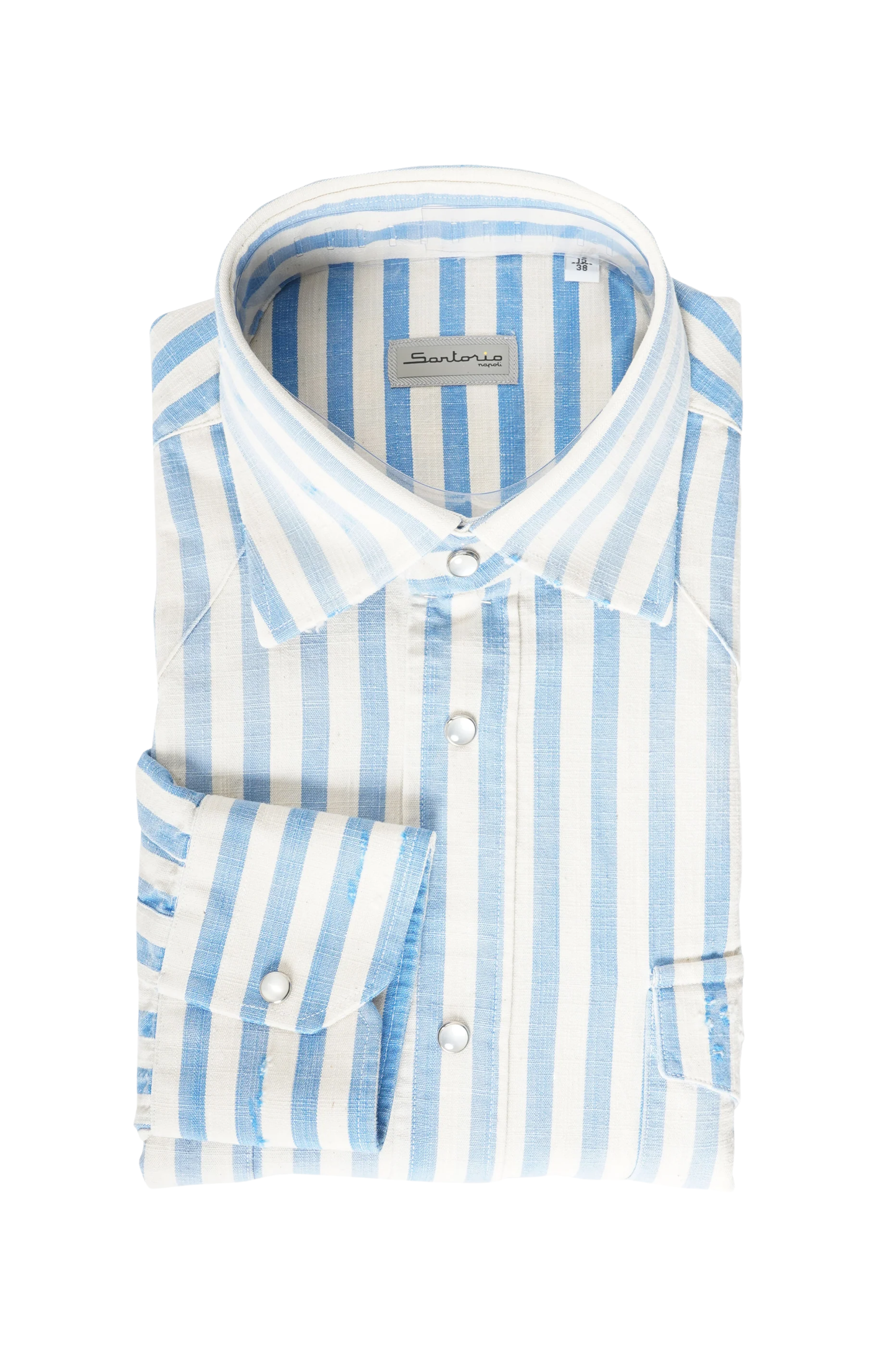 Sartorio Jumbo Pinstripe Denim Snap Button Cotton Overshirt