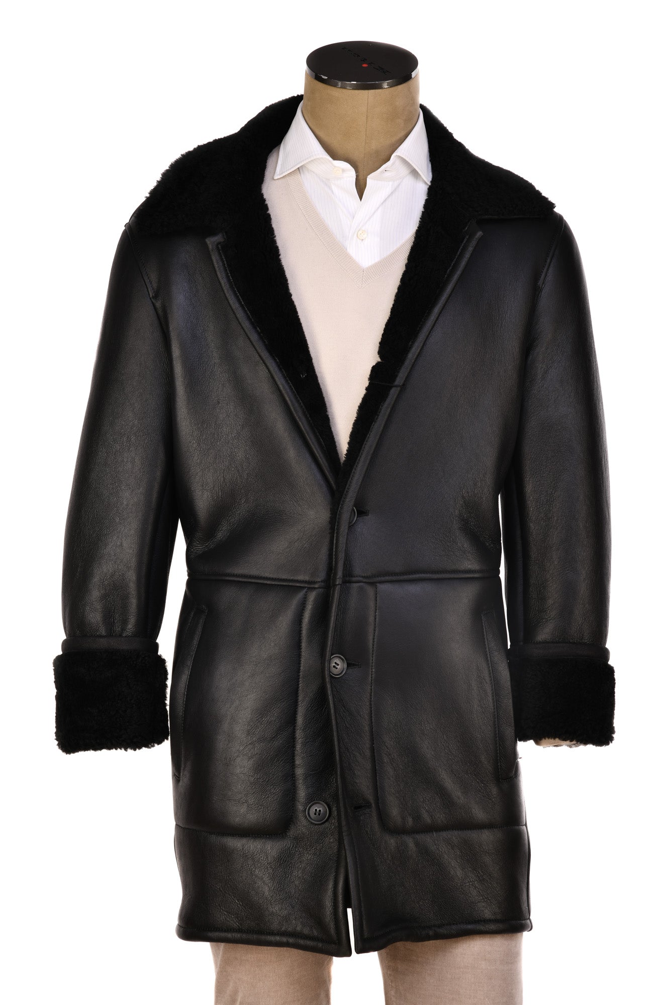 Hettabretz Leather Shearling Overcoat