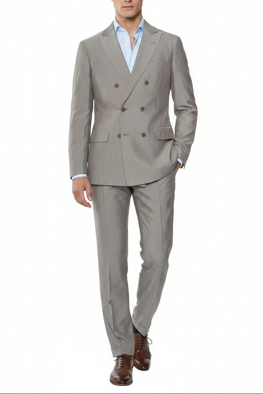Brunello Cucinelli Double-Breasted Herringbone Cotton Suit