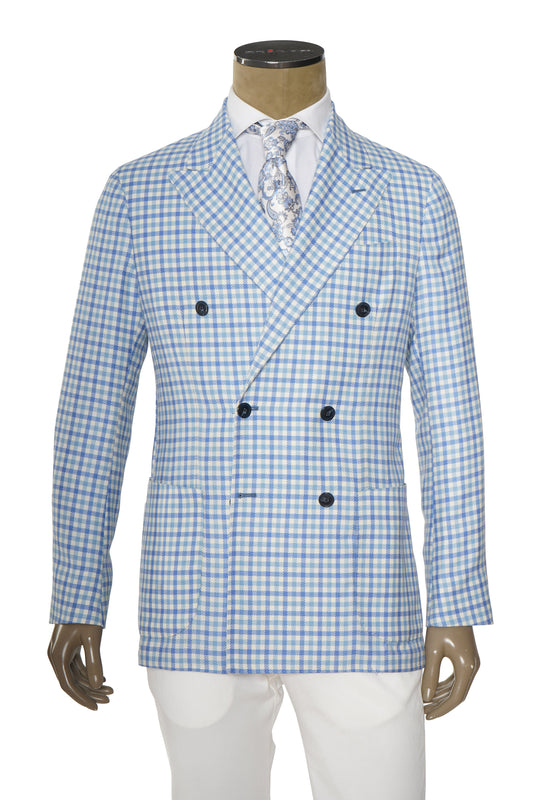 Sartorio Double Breasted Shepherd Check Cashmere Sport Jacket