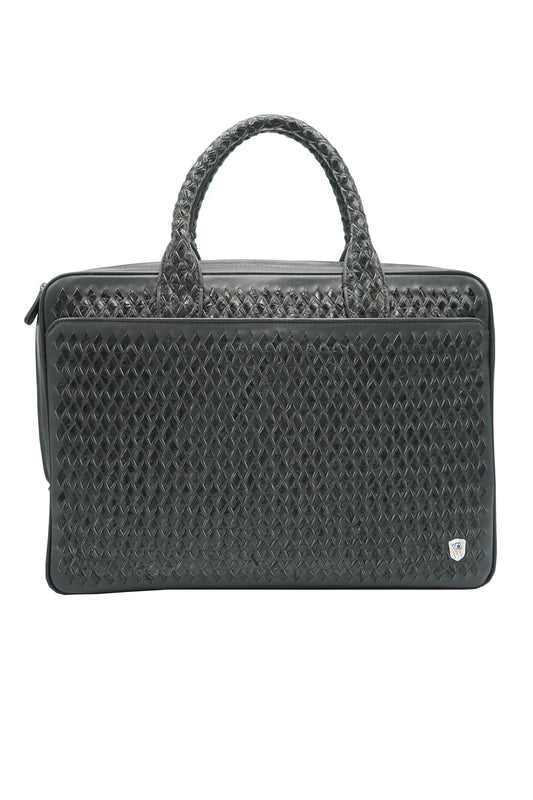 Tardini Woven Full-Grain Calfskin-Alligator Leather Briefcase Bag