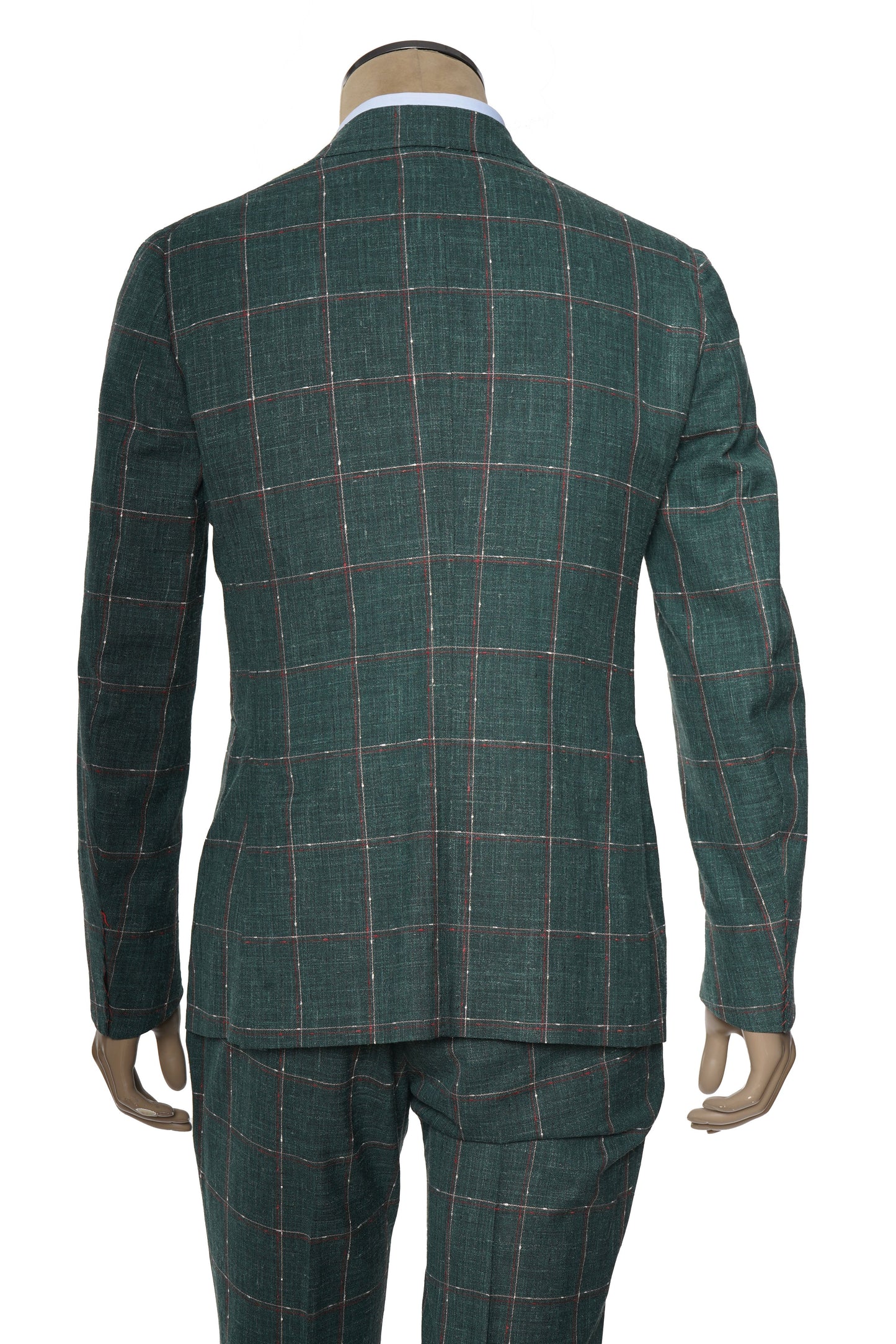 Isaia Double Breasted Double Windowpane Wool-Silk-Linen Suit
