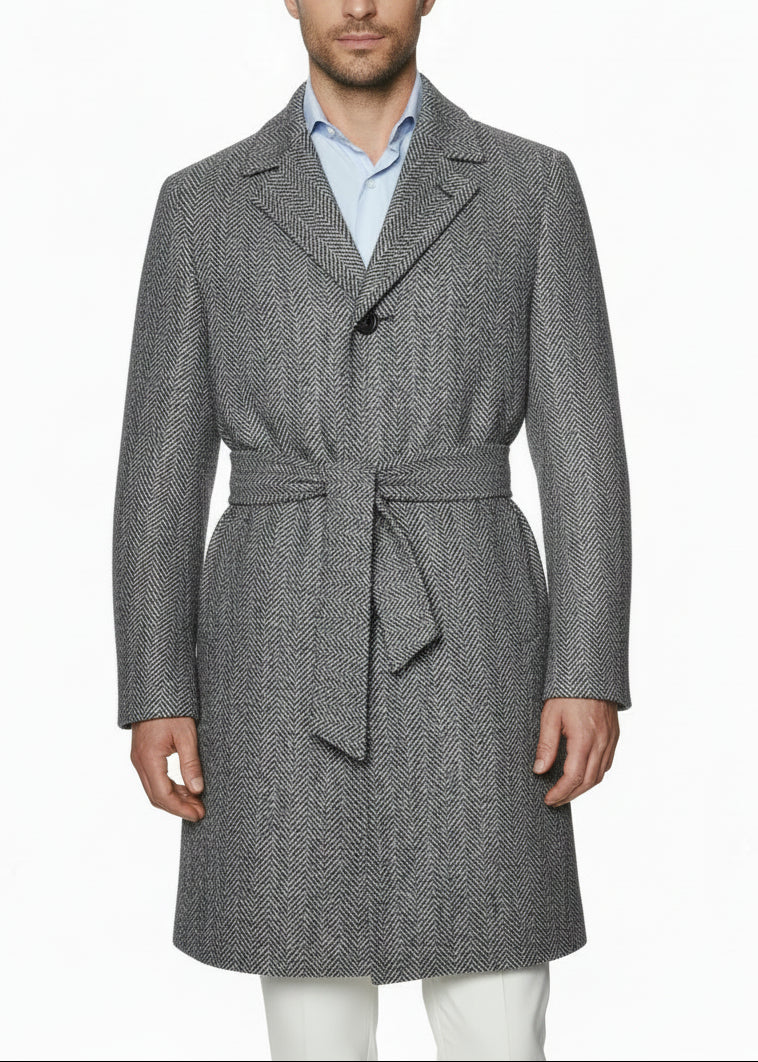 Kiton Herringbone Button Down Overcoat