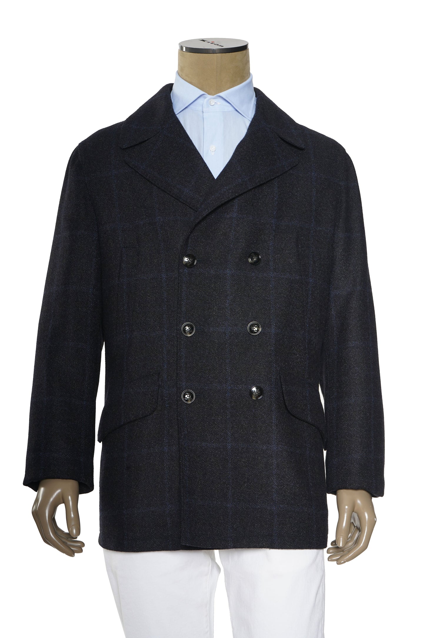 Kiton Windowpane Double Breasted Cashmere-Silk Jacket
