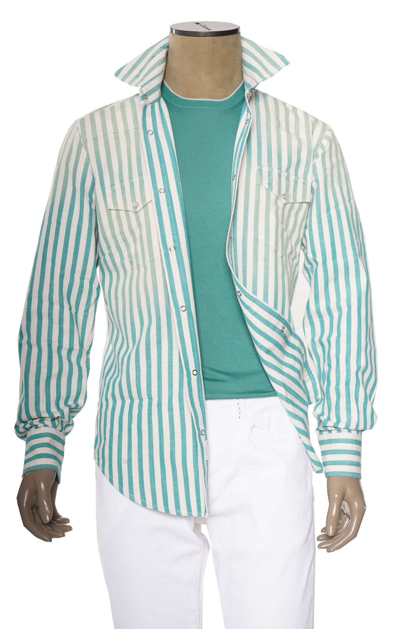 Sartorio Jumbo Pinstripe Denim Snap Button Cotton Overshirt