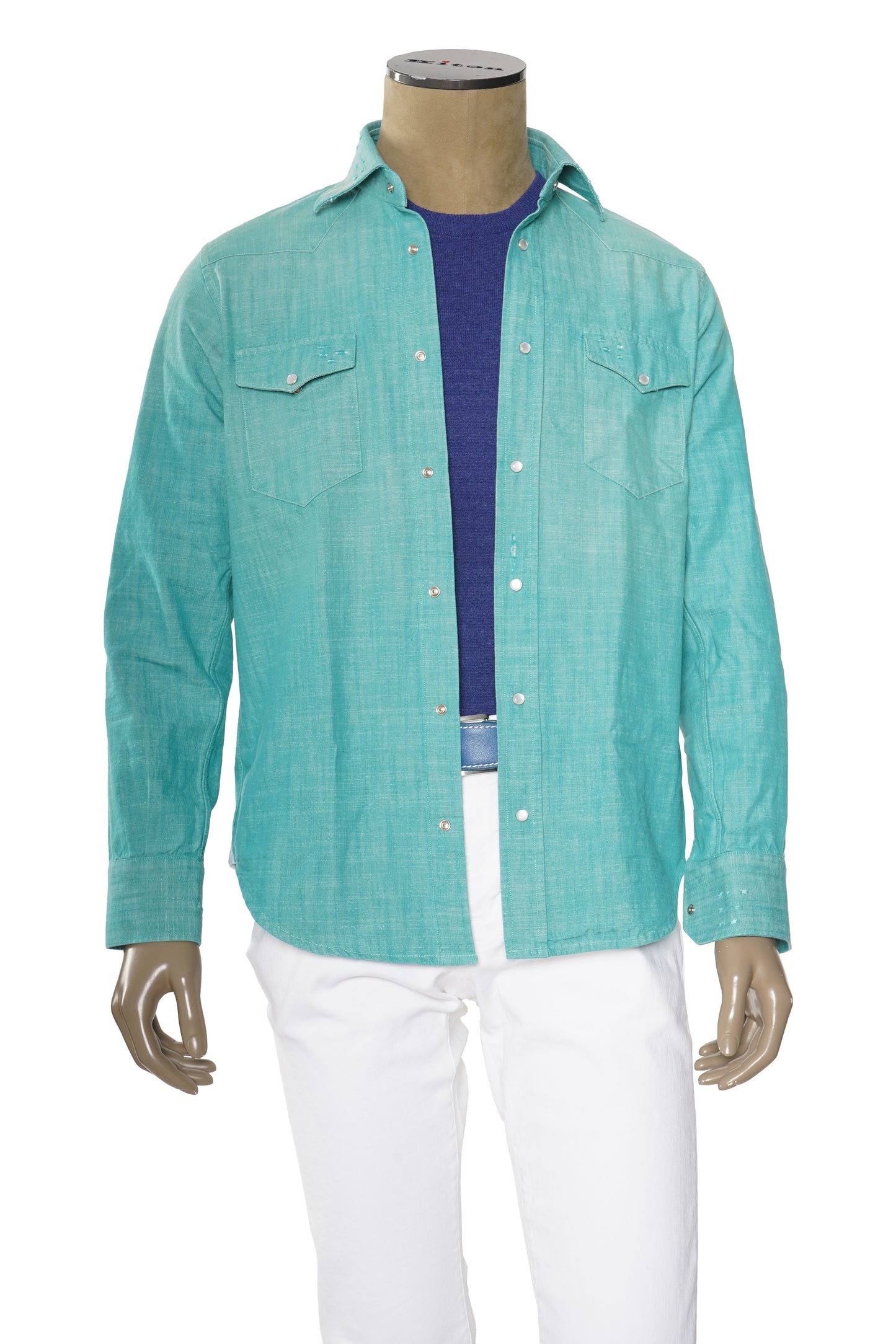 Sartorio Solid Denim Snap Button Cotton Shirt