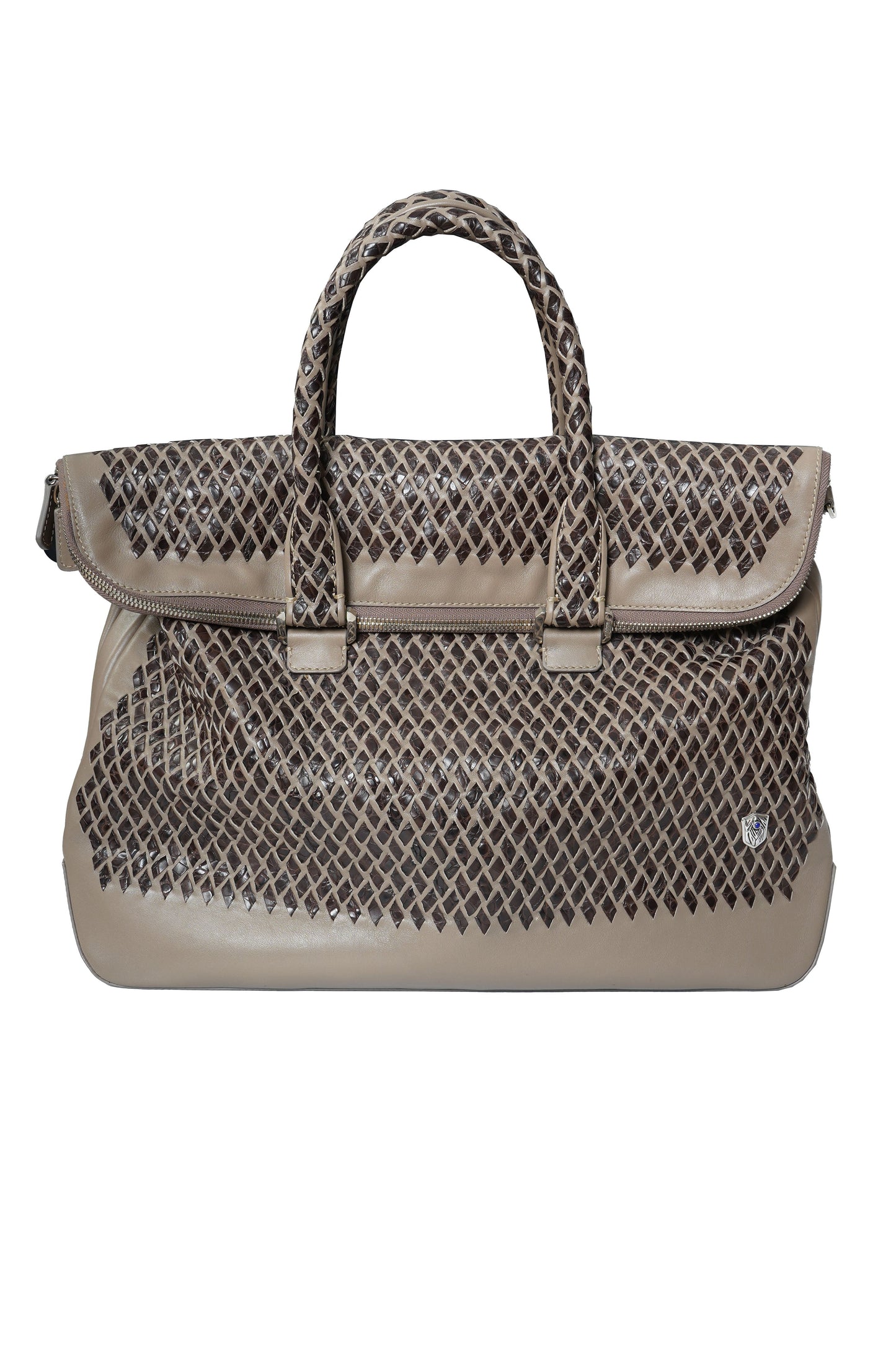 Tardini Woven Full-Grain Calfskin-Alligator Leather Briefcase Bag