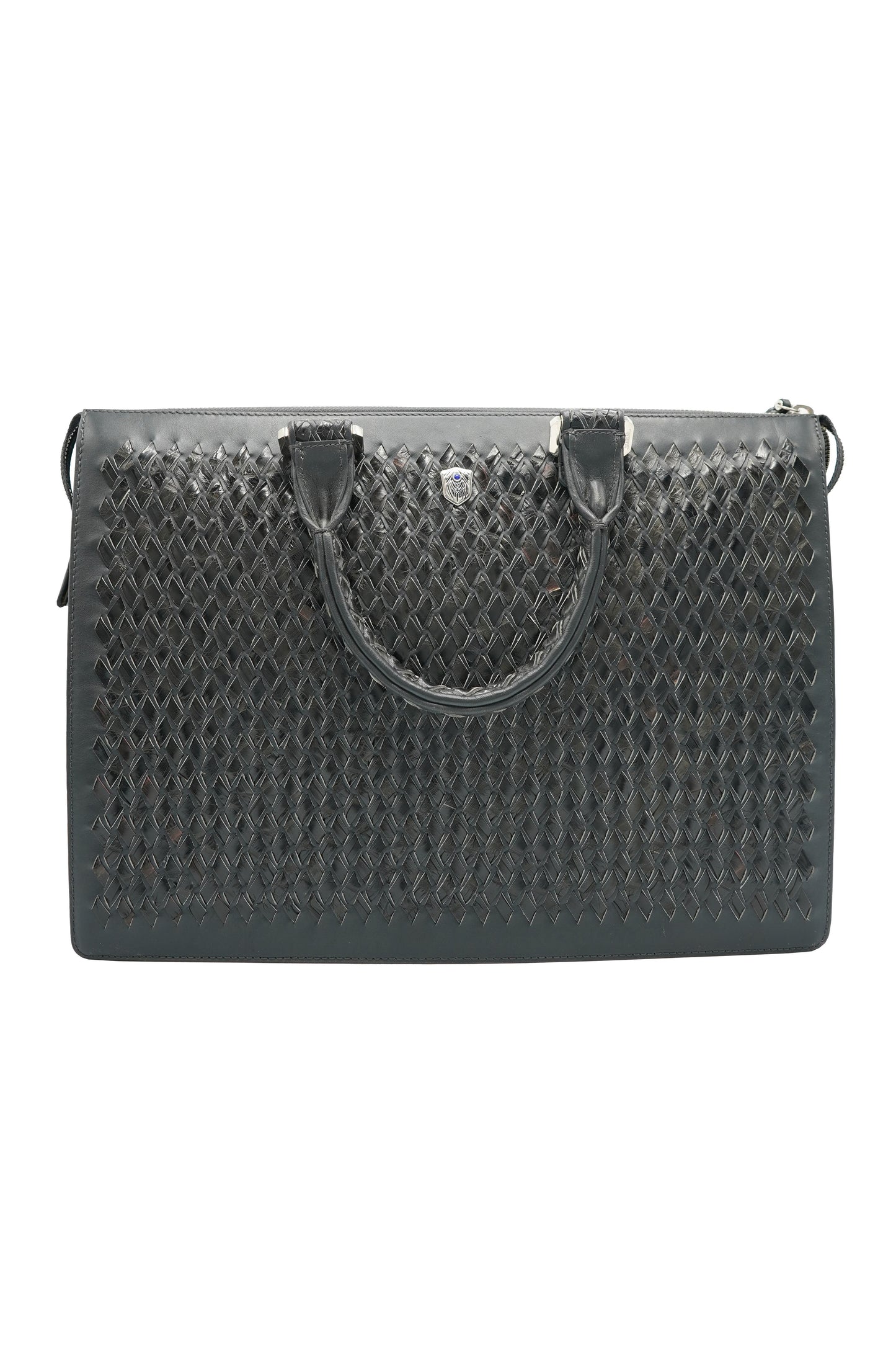 Tardini Woven Full-Grain Calfskin-Alligator Leather Business Tote Bag