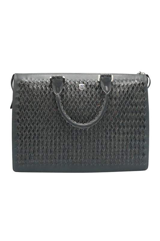 Tardini Woven Full-Grain Calfskin-Alligator Leather Business Tote Bag