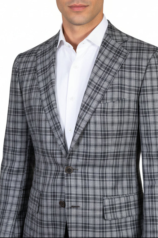Kiton Plaid Wool-Silk-Linen Sport Jacket