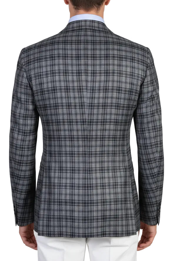 Kiton Plaid Wool-Silk-Linen Sport Jacket