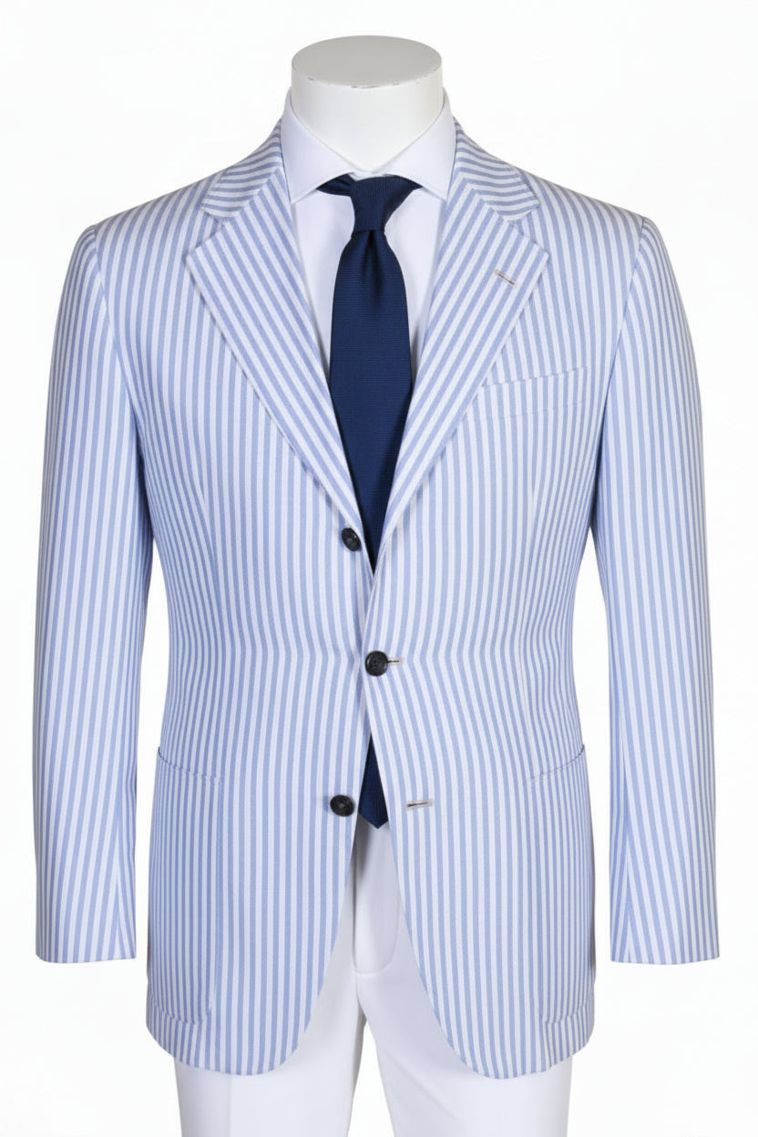 Kiton Striped Cotton-Linen Sport Jacket